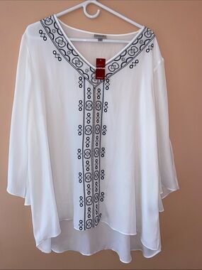 Avenue White Tunic with Black Embroidered Trim
